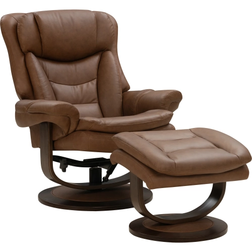 Lennox Swivel Pedestal Recliner with Ottoman in Jeff Buckskin Brown Top-Grain Leather